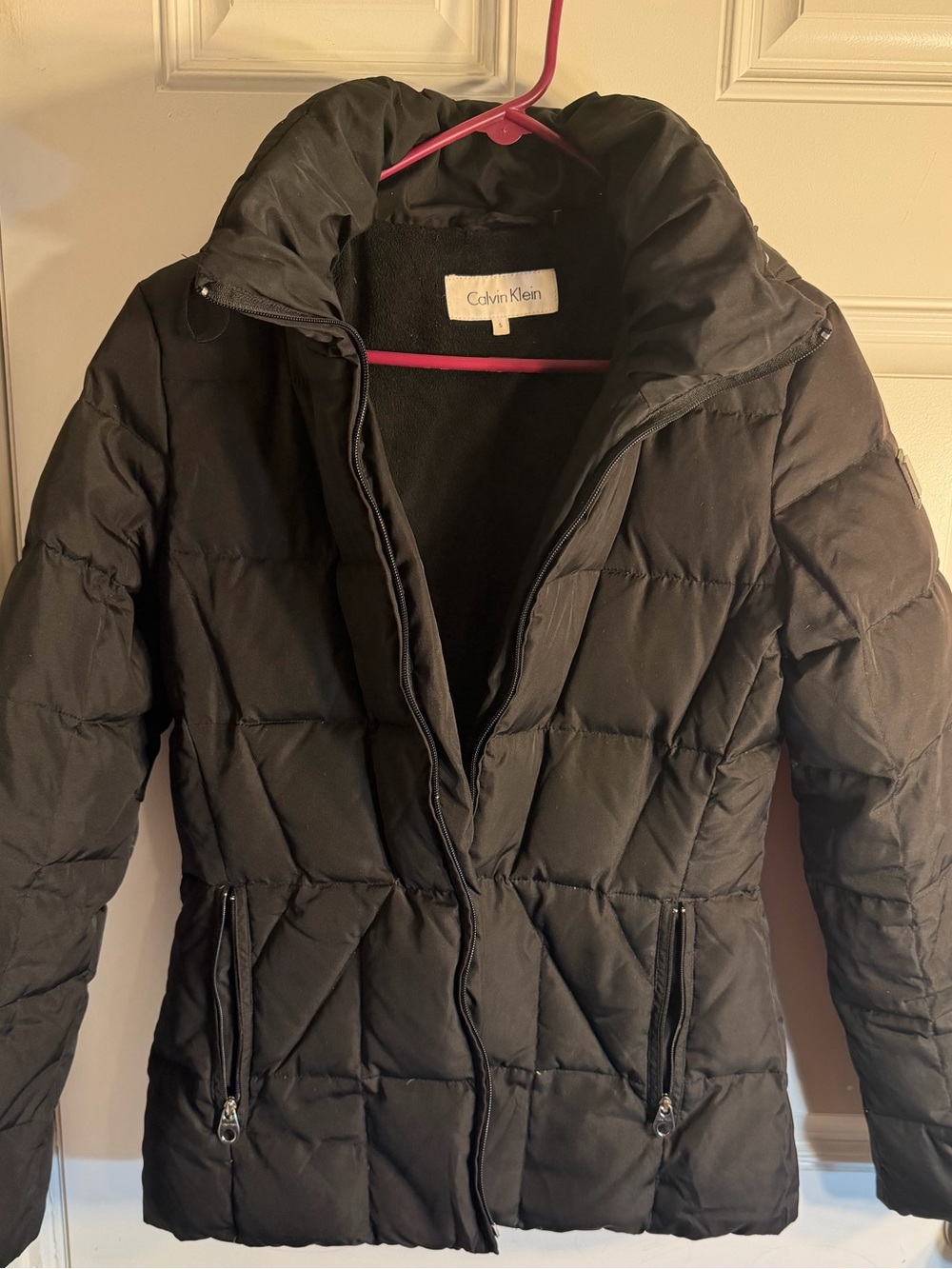 Calvin Klein Black Quilted Puffer Coat with High Collar